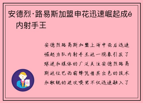 安德烈·路易斯加盟申花迅速崛起成队内射手王